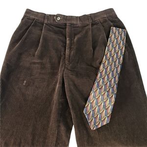 VTG Cadbury Thick Quality Corduroy Pleated Pants Brown with Stafford Tie 36x32